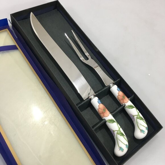 Villeroy & Boch Amapola Porcelain Stainless Steel Prill Carving Fork Knife Set - Picture 2 of 4